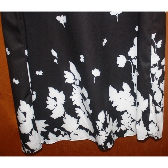Silky Black Floral Dress Cold Shoulder 3/4 Peek-A-Boo Sleeves Coctail Party NWOT - Picture 4 of 7